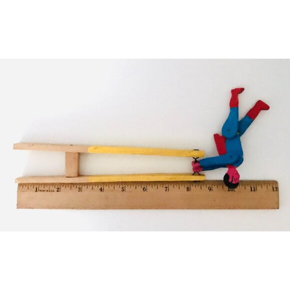 Vintage Handmade Wooden Flip Toy Artisan Folk Art Superhero Character Toy - Picture 10 of 11
